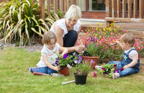 Patio and planting layout for landscape gardening in Gidea Park